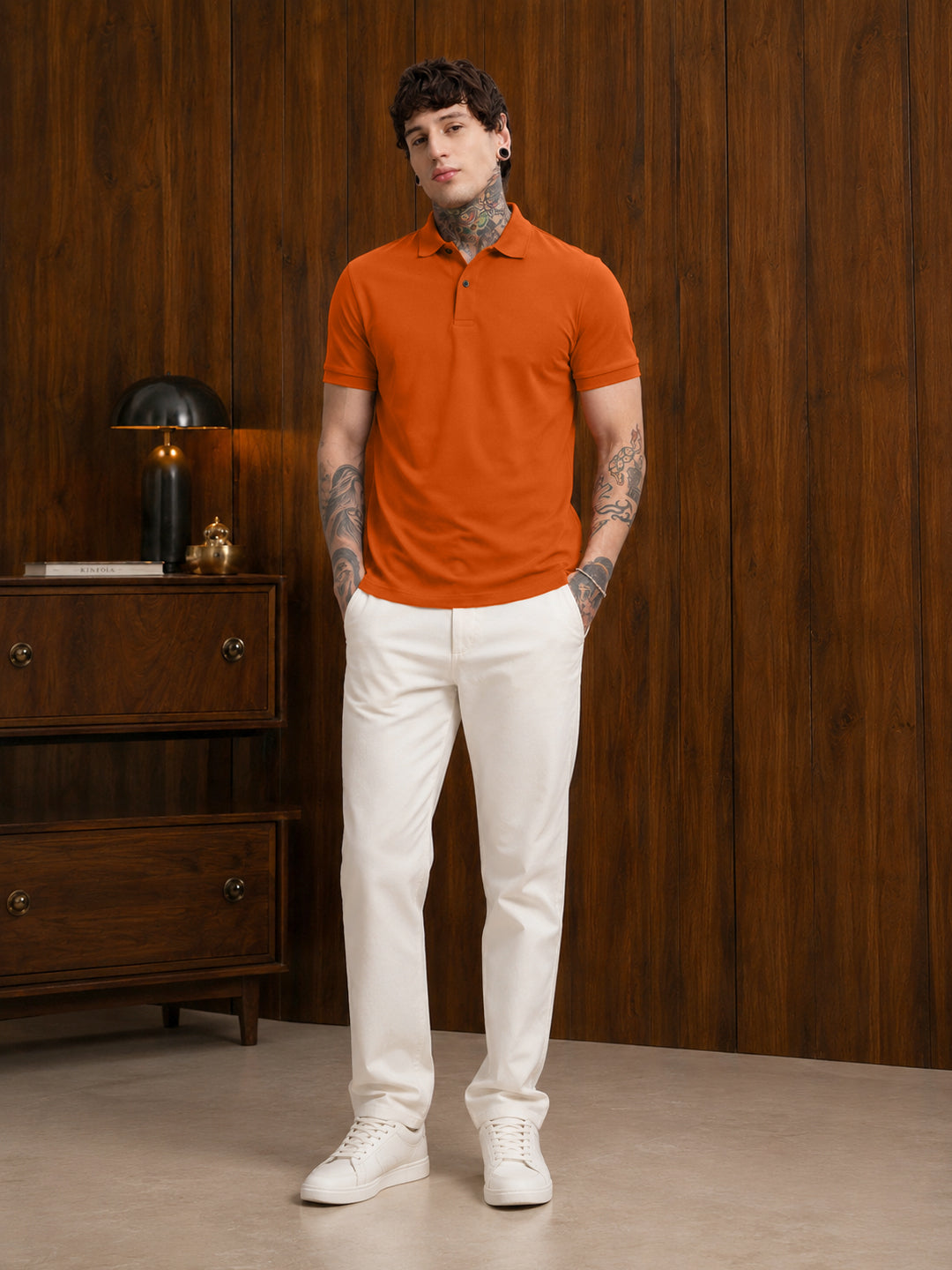Leotude Men's Rust Orange Solid Polo T-Shirt