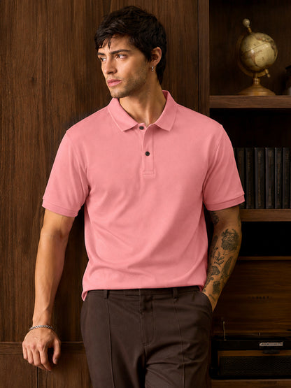Leotude Men's Rose Pink Solid Polo T-Shirt