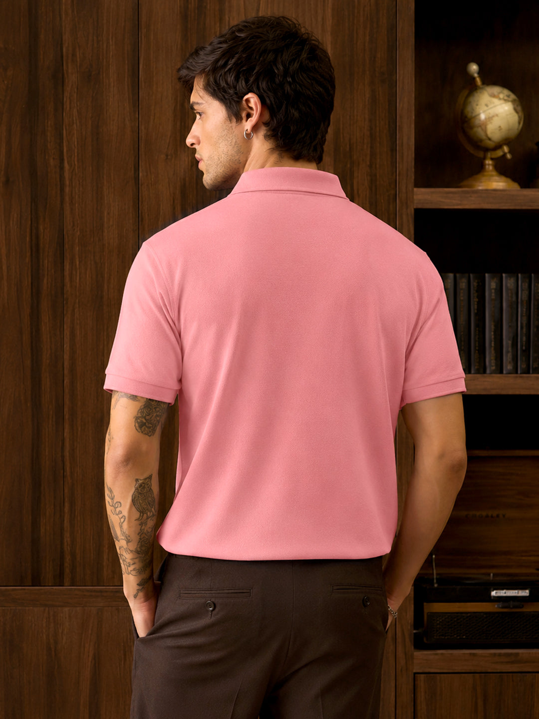Leotude Men's Rose Pink Solid Polo T-Shirt