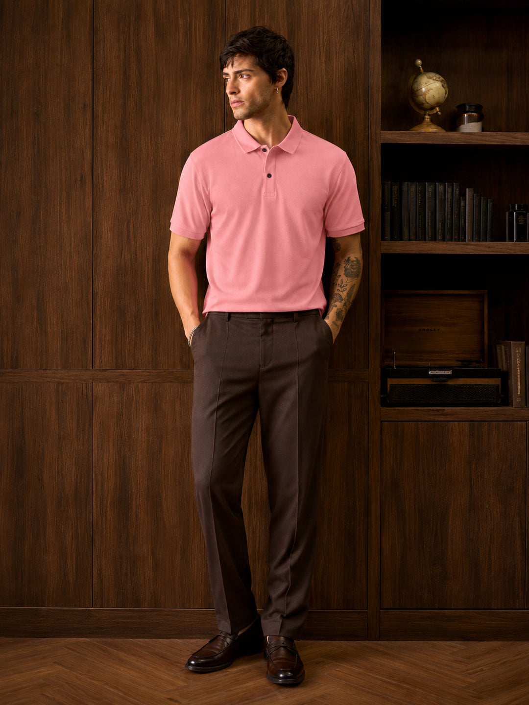 Leotude Men's Rose Pink Solid Polo T-Shirt
