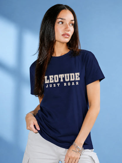 Leotude Women's Navy Just Roar Printed T-Shirt