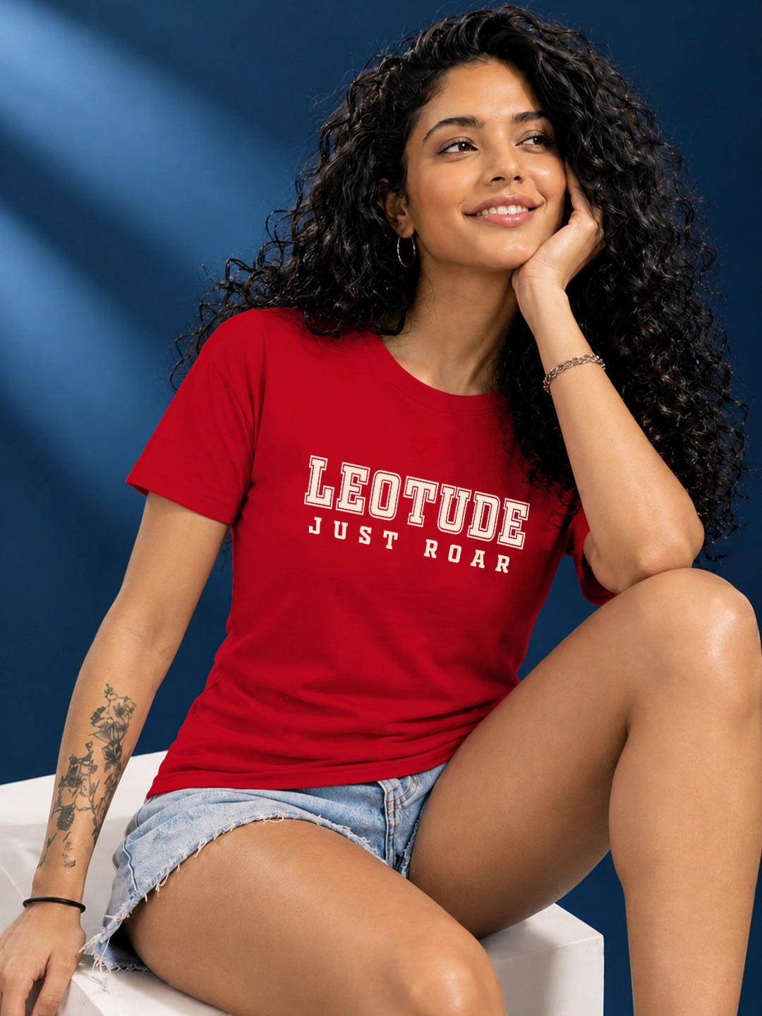Leotude Women's Red Just Roar Printed T-Shirt