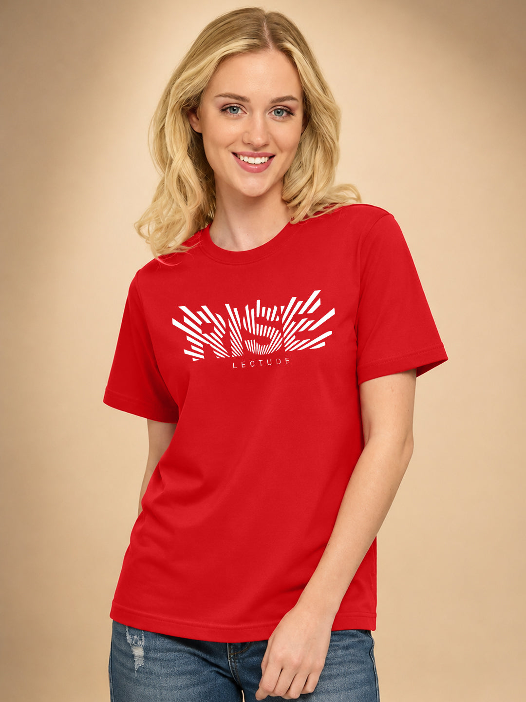 Leotude Women's Red Rise Printed T-Shirt