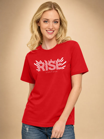 Leotude Women's Red Rise Printed T-Shirt