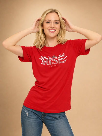 Leotude Women's Red Rise Printed T-Shirt