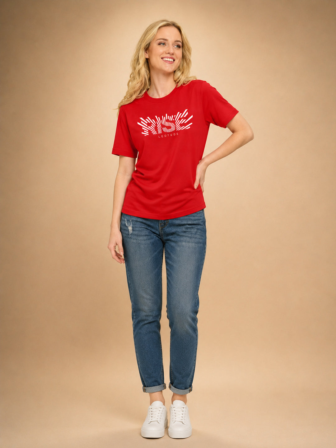 Leotude Women's Red Rise Printed T-Shirt
