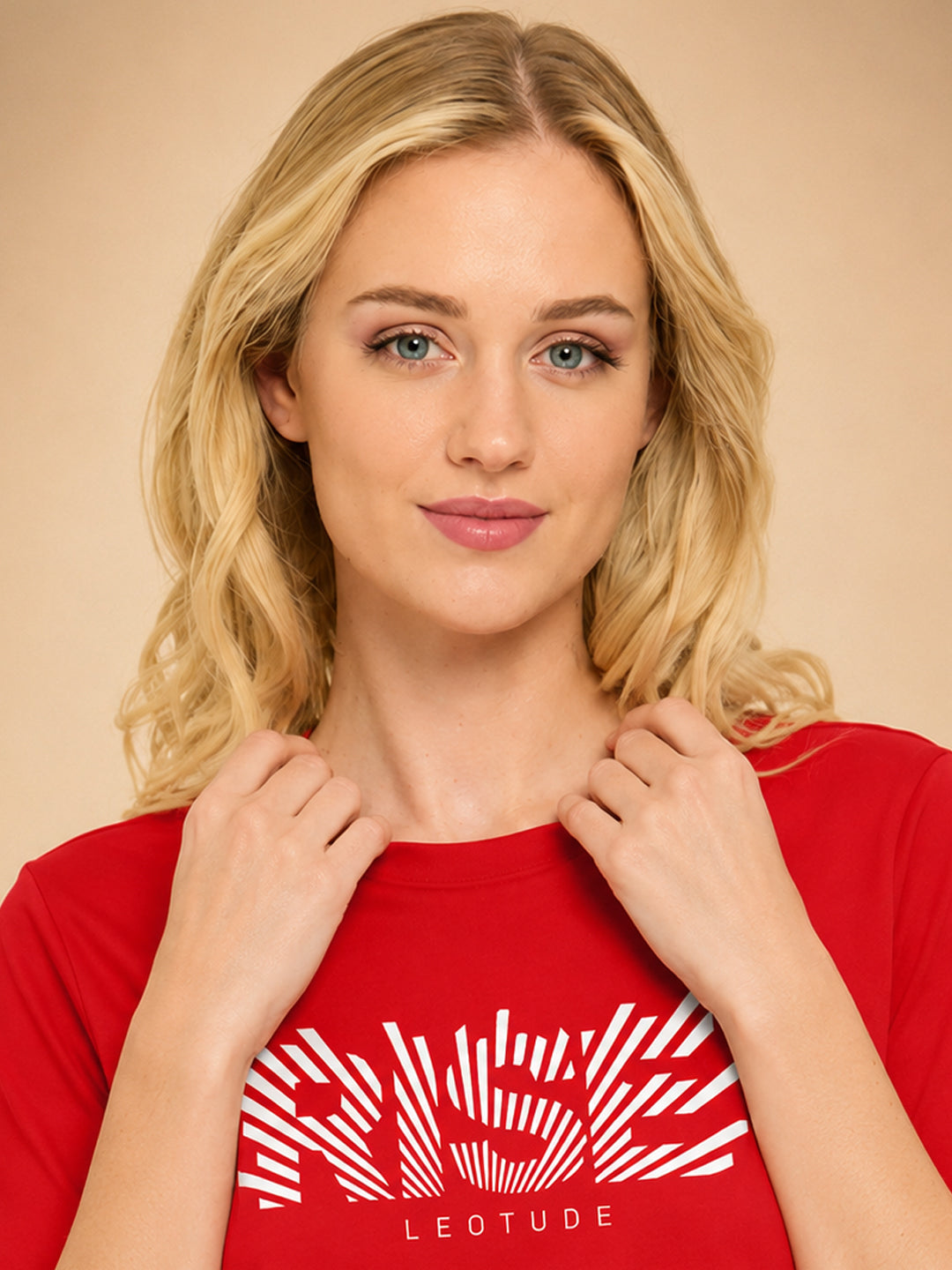 Leotude Women's Red Rise Printed T-Shirt