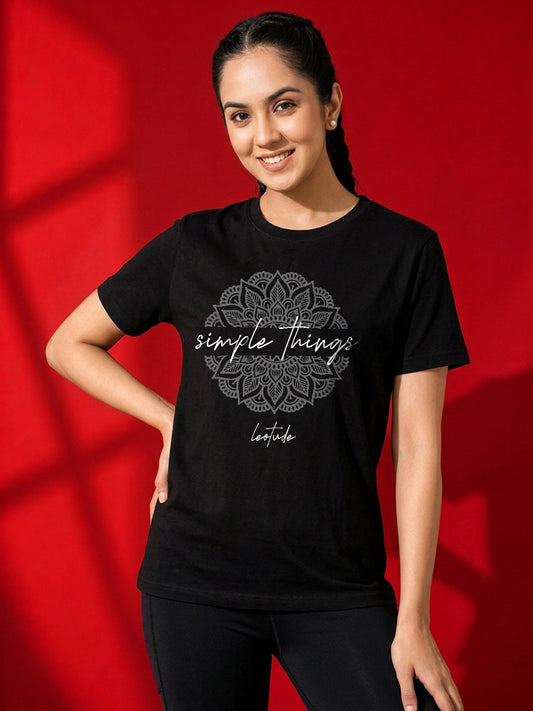 Leotude Women's Black Simple Things Printed T-Shirt