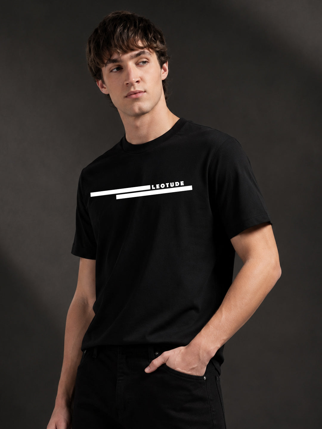 Leotude Men's Black Line Printed T-Shirt