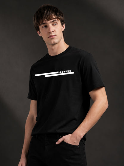 Leotude Men's Black Line Printed T-Shirt