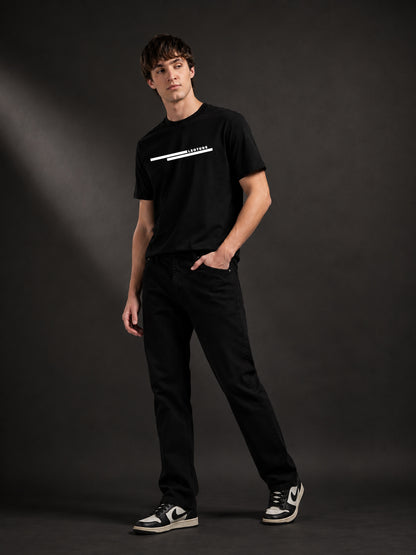 Leotude Men's Black Line Printed T-Shirt