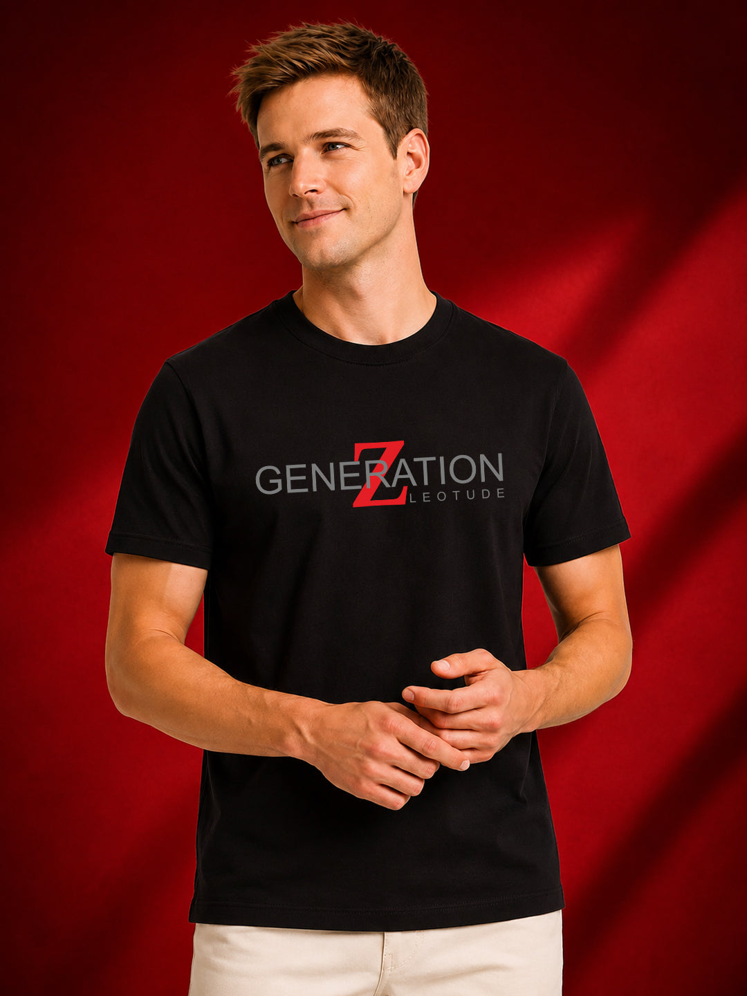 Leotude Men's Black Generation Z Printed T-Shirt