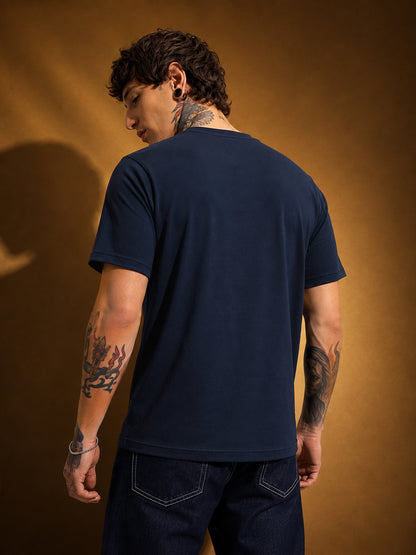 Leotude Men's Navy Blue Gold Printed T-Shirt