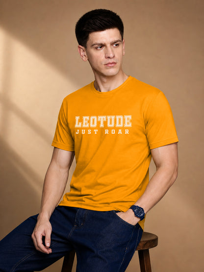 Leotude Men's Mustard Varsity Printed T-Shirt