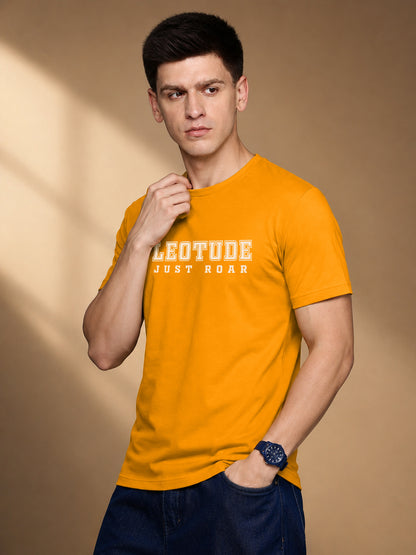 Leotude Men's Mustard Varsity Printed T-Shirt