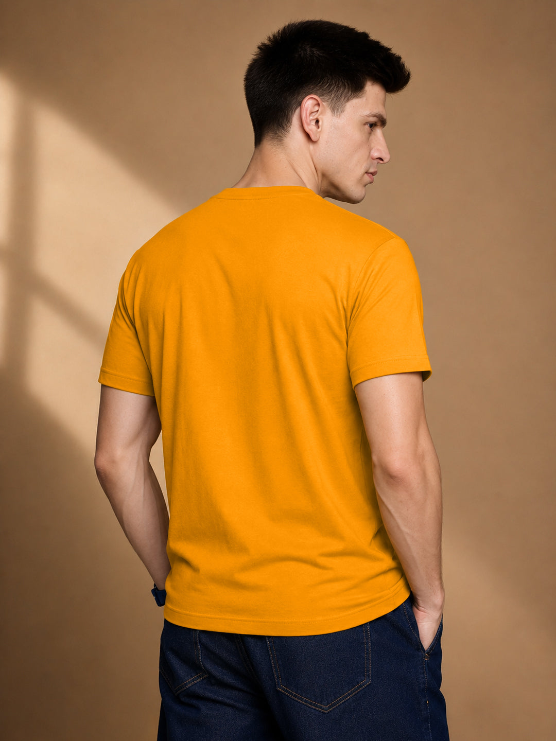 Leotude Men's Mustard Varsity Printed T-Shirt