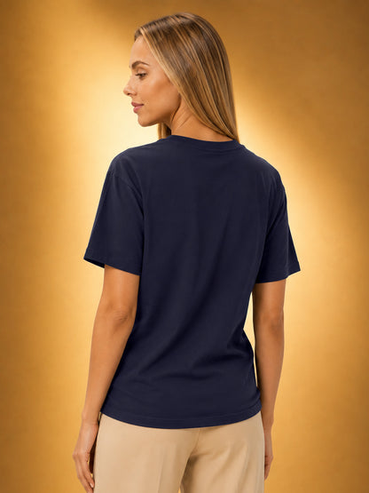 Leotude Women's Navy Gold Logo Printed T-Shirt