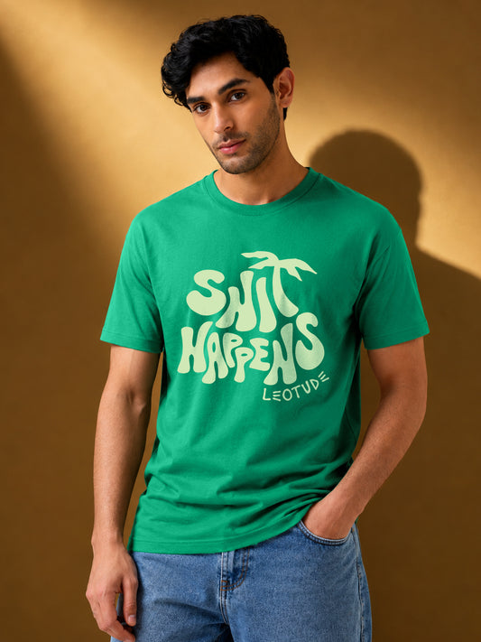 Leotude Men's Green Happens Printed T-Shirt