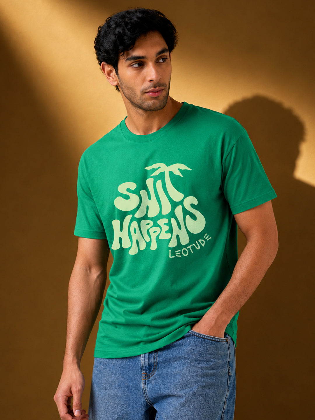 Leotude Men's Green Happens Printed T-Shirt