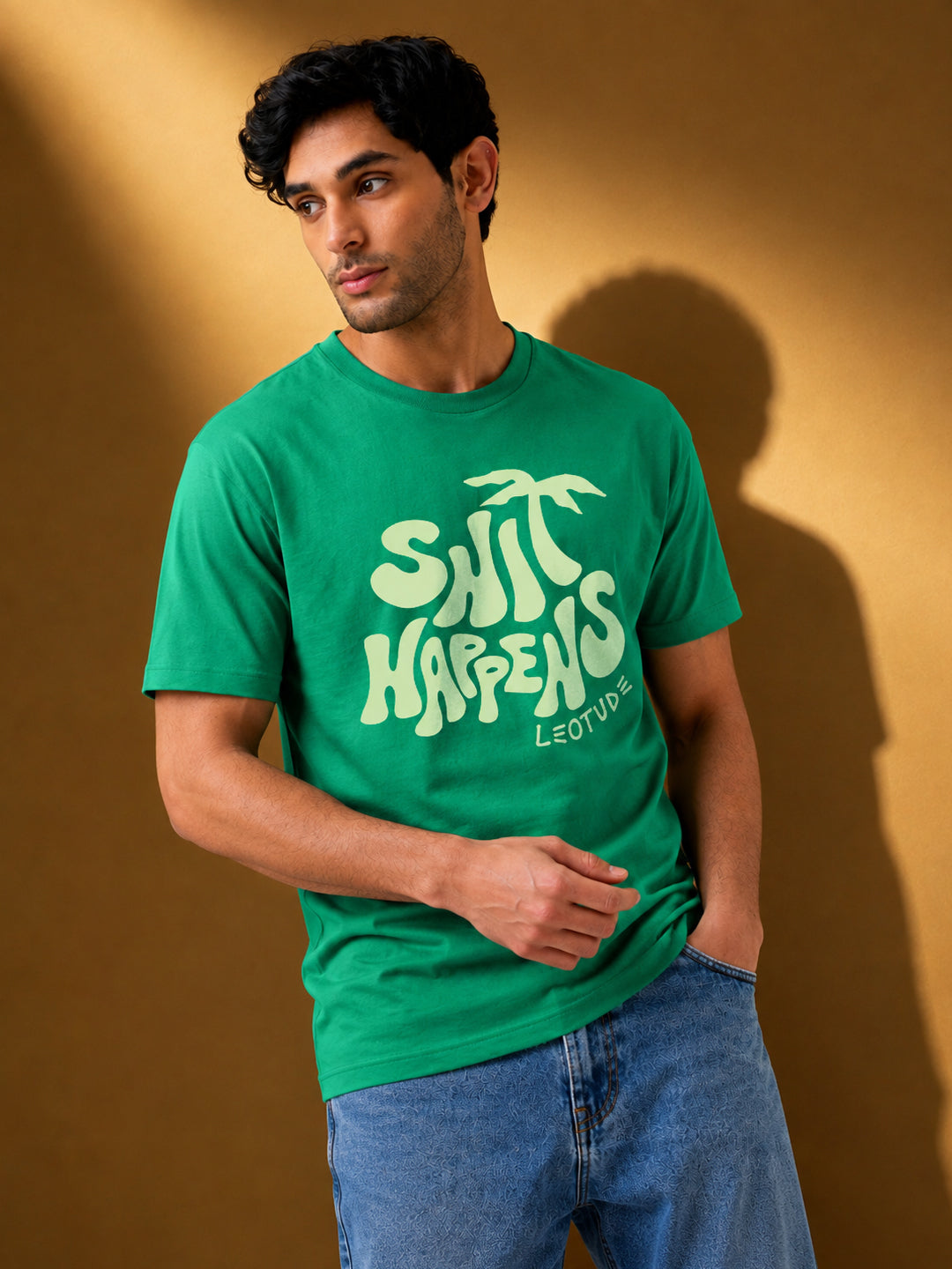 Leotude Men's Green Happens Printed T-Shirt