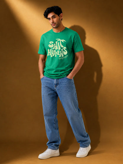 Leotude Men's Green Happens Printed T-Shirt