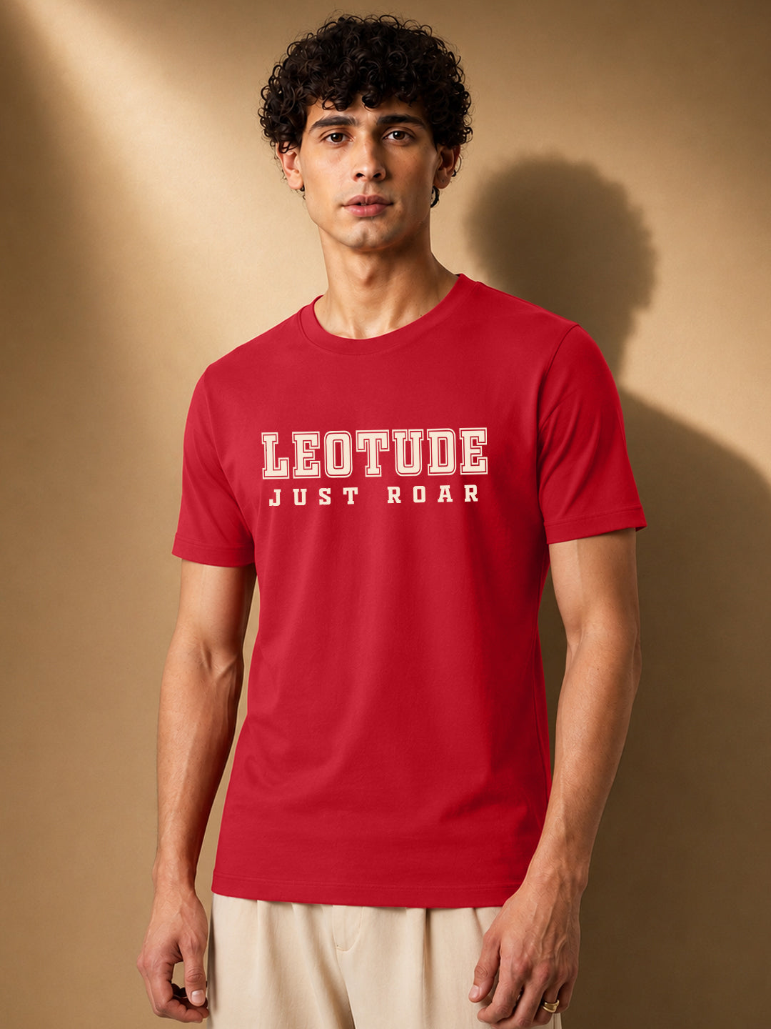 Leotude Men's Red Varsity Printed T-Shirt