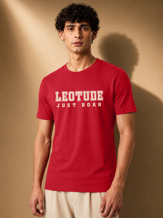 Leotude Men's Red Varsity Printed T-Shirt