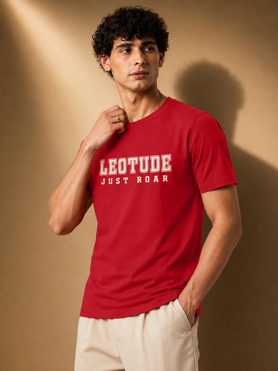 Leotude Men's Red Varsity Printed T-Shirt