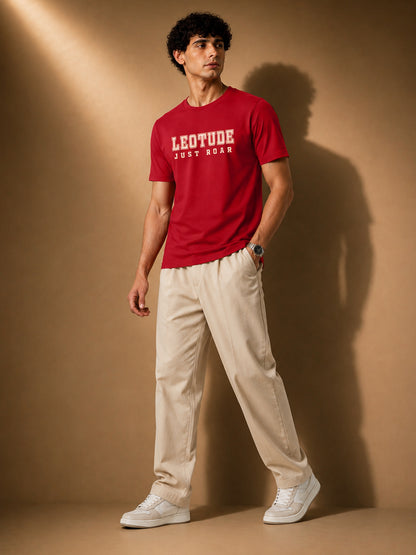 Leotude Men's Red Varsity Printed T-Shirt