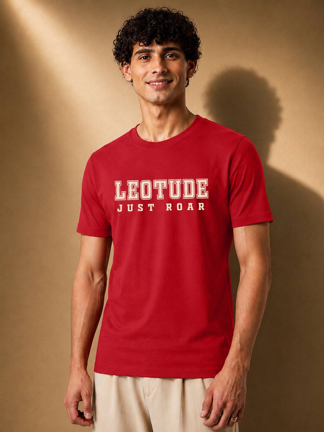 Leotude Men's Red Varsity Printed T-Shirt
