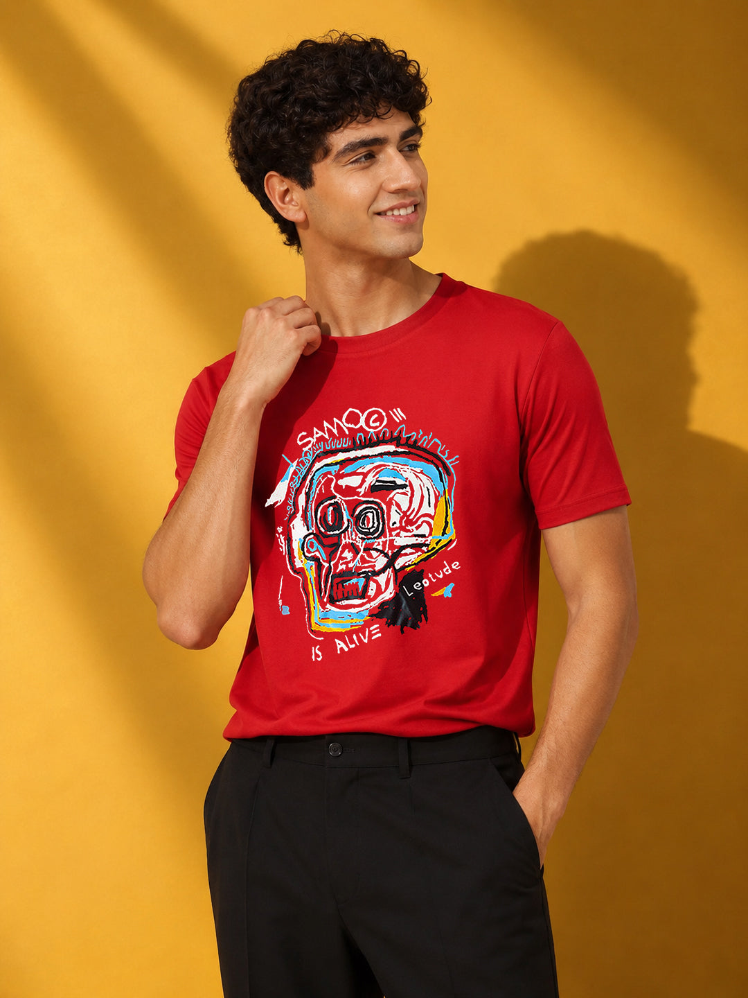 Leotude Men's Red Skull Art Printed T-Shirt