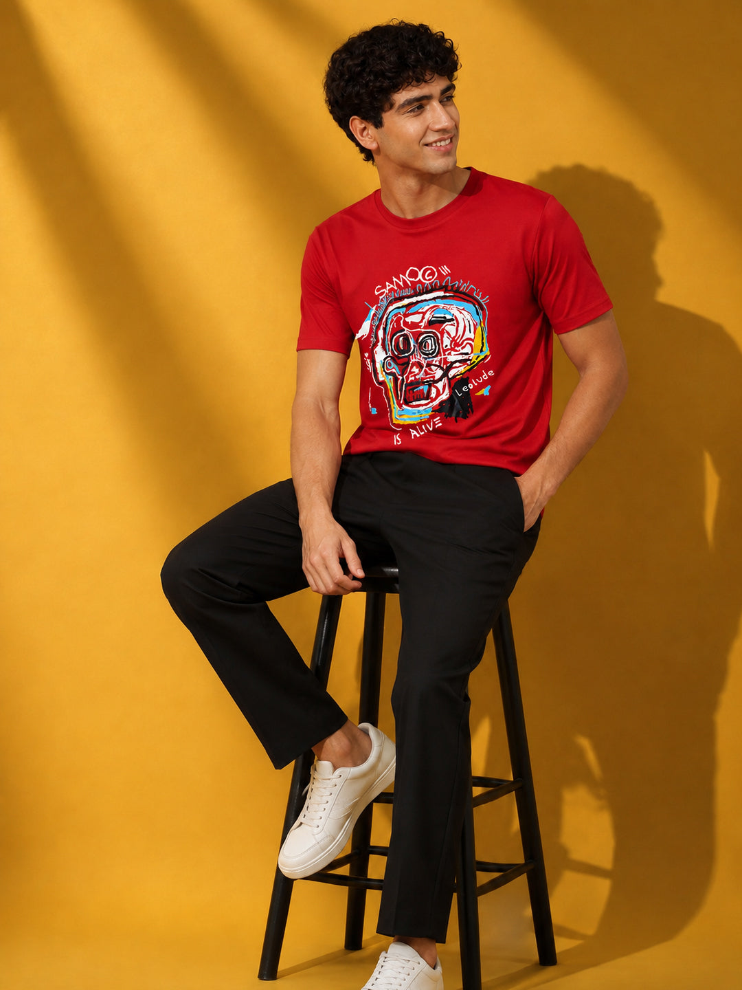 Leotude Men's Red Skull Art Printed T-Shirt