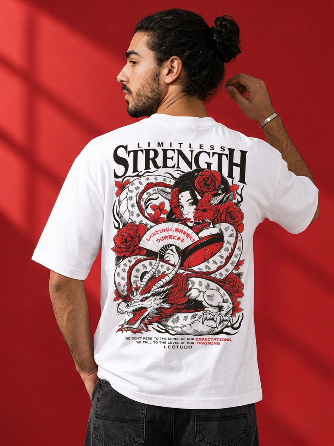 Leotude Men "Limitless Strength" White Oversized T-Shirt
