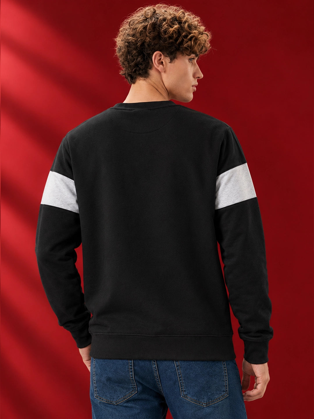 Leotude Men's Black & Grey Melange Colourblocked Sweatshirt