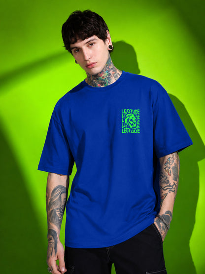 Leotude Men "Waves" Lion Printed Oversized T-Shirt — Royal Blue Streetwear Tee