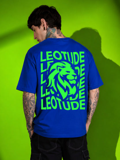 Leotude Men "Waves" Lion Printed Oversized T-Shirt — Royal Blue Streetwear Tee