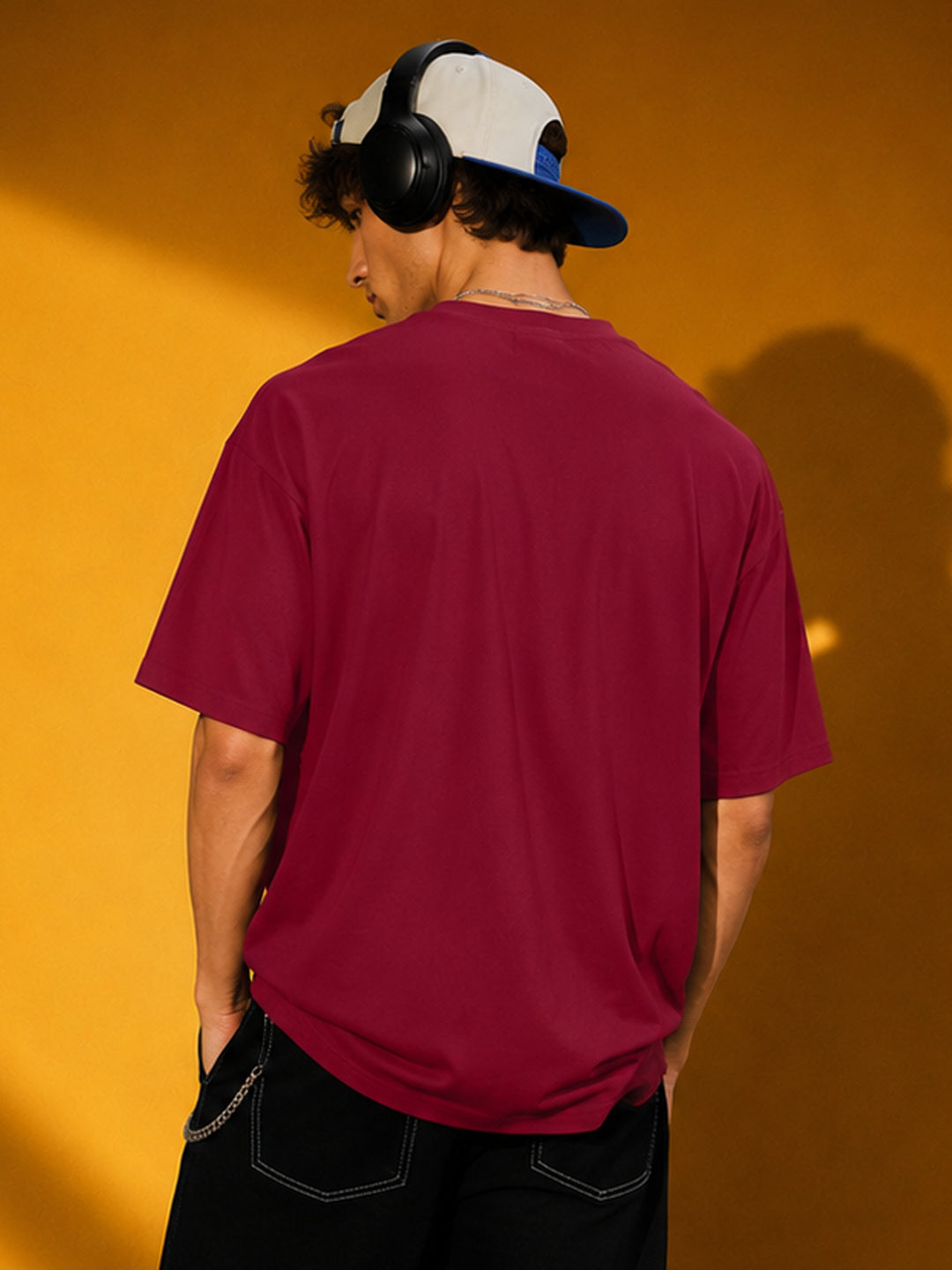 Leotude Men "Wolf" Printed Oversized T-Shirt — Maroon Streetwear Tee