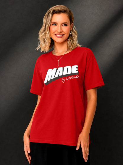 Leotude Red Made Printed Oversized Tshirt for Women