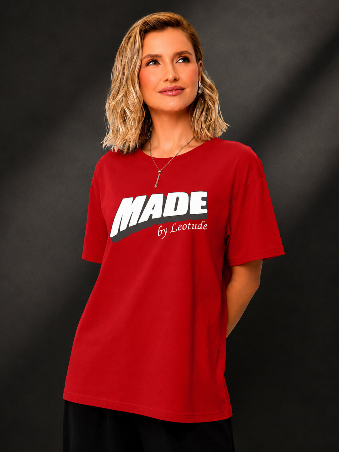 Leotude Red Made Printed Oversized Tshirt for Women