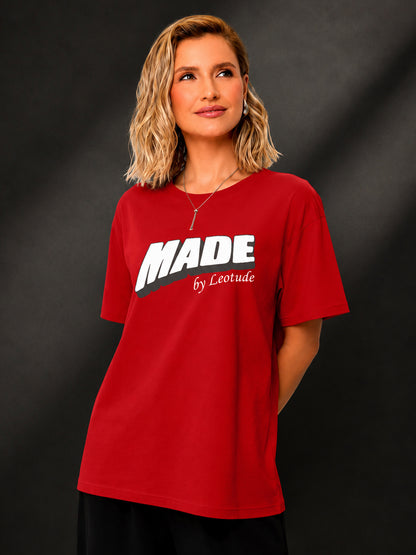 Leotude Red Made Printed Oversized Tshirt for Women