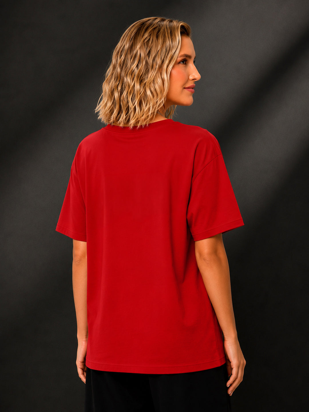 Leotude Red Made Printed Oversized Tshirt for Women