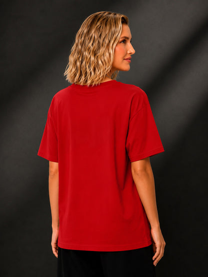 Leotude Red Made Printed Oversized Tshirt for Women