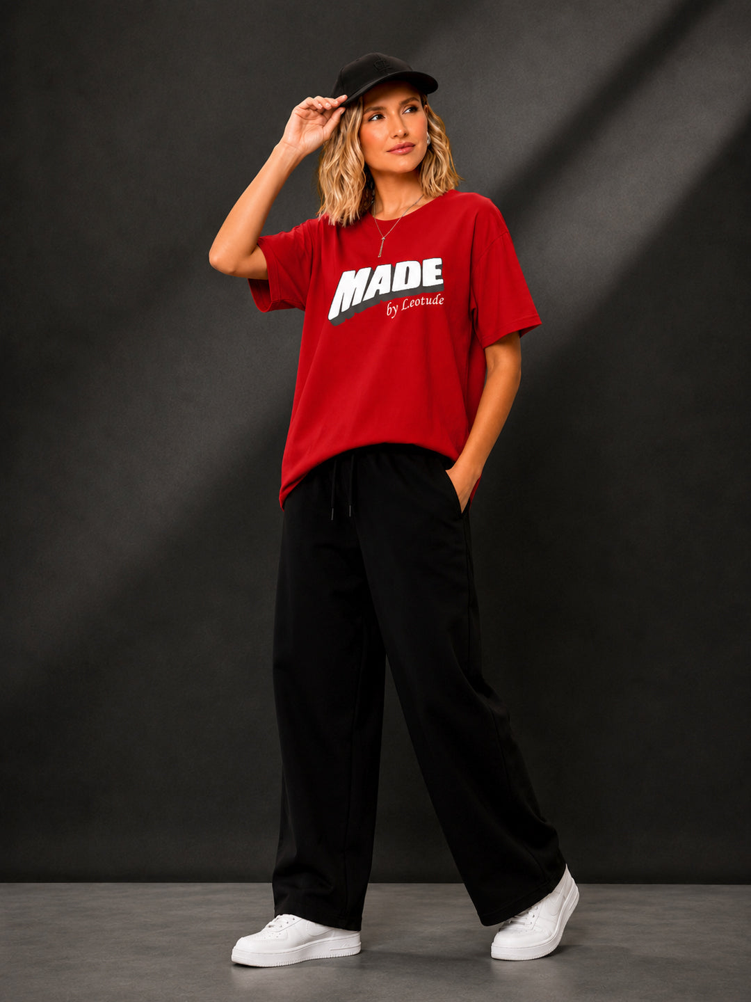 Leotude Red Made Printed Oversized Tshirt for Women