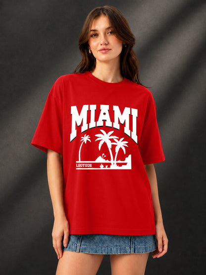 Leotude Red Miami Printed Oversized Tshirt for Women