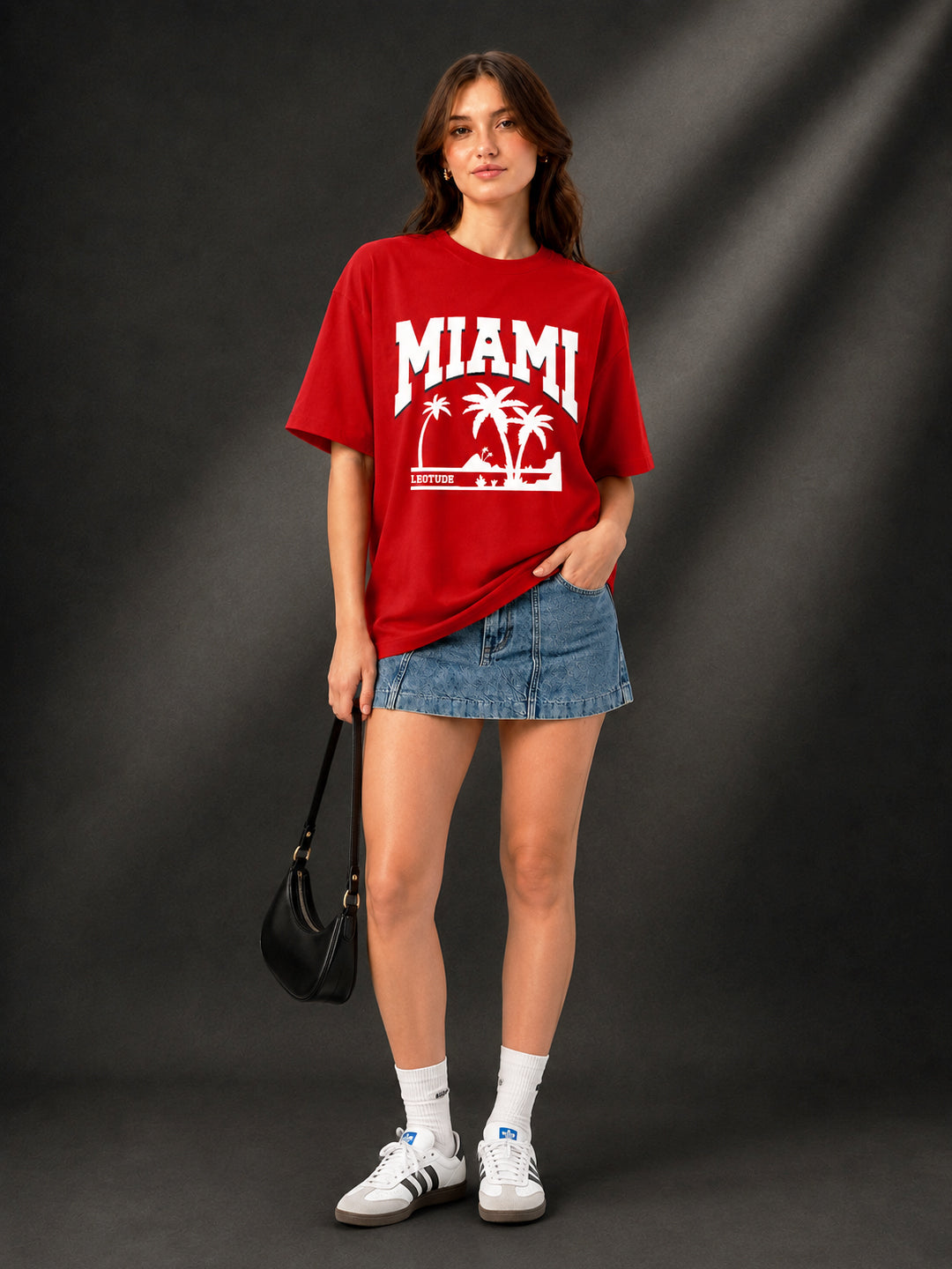 Leotude Red Miami Printed Oversized Tshirt for Women