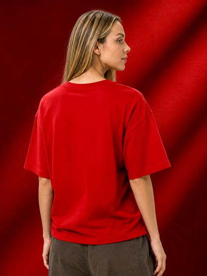 Leotude Red Streets Printed Oversized Tshirt for Women