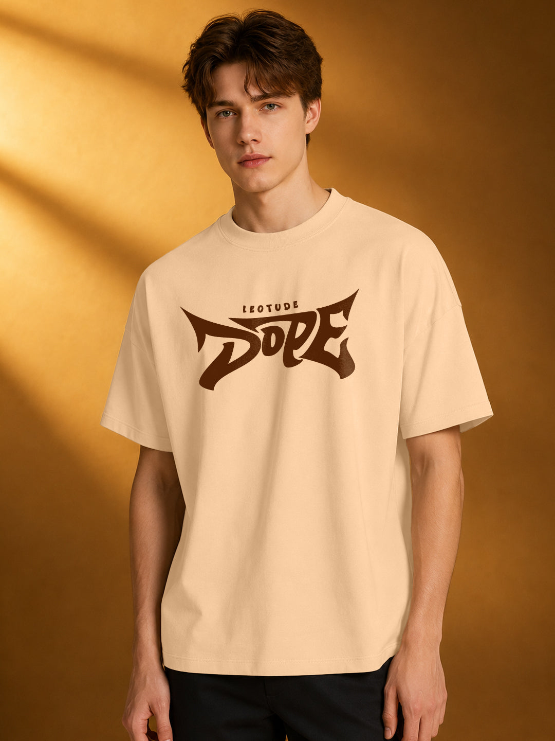 Leotude Men's Beige Dope Printed Oversized T-Shirt
