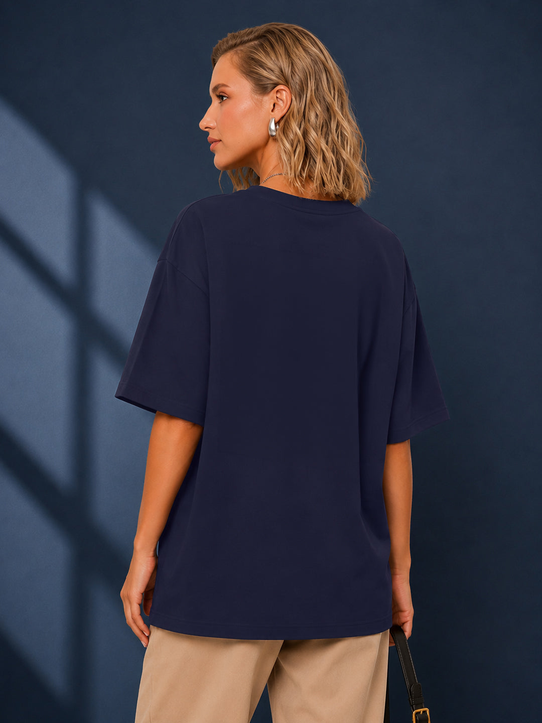 Leotude Navy Nobody Printed Oversized Tshirt for Women