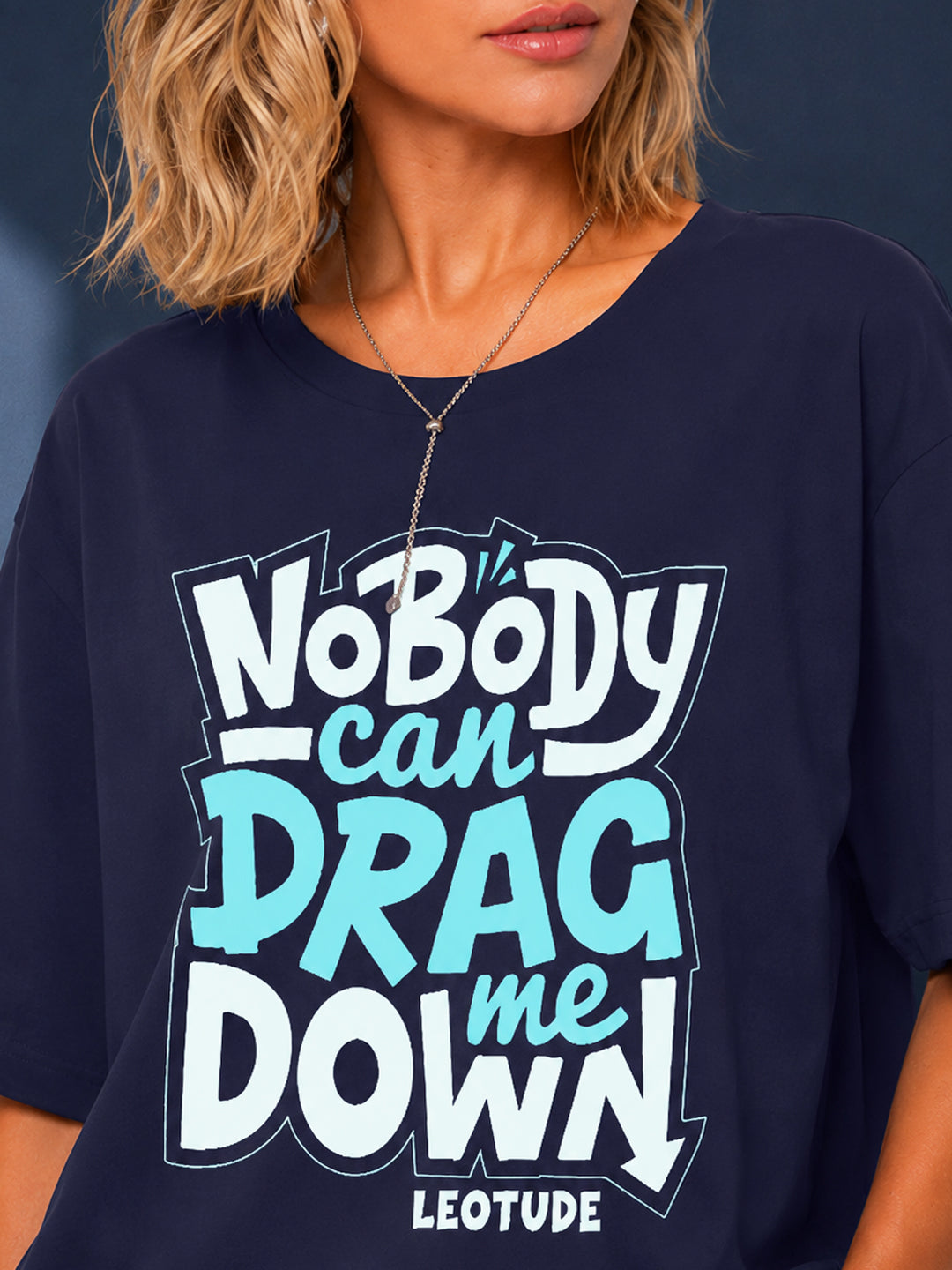 Leotude Navy Nobody Printed Oversized Tshirt for Women