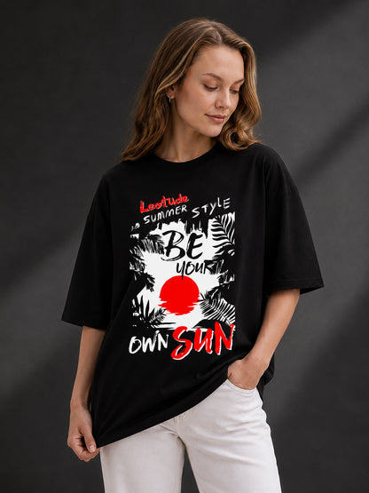 Leotude Black Sun Printed Oversized Tshirt for Women